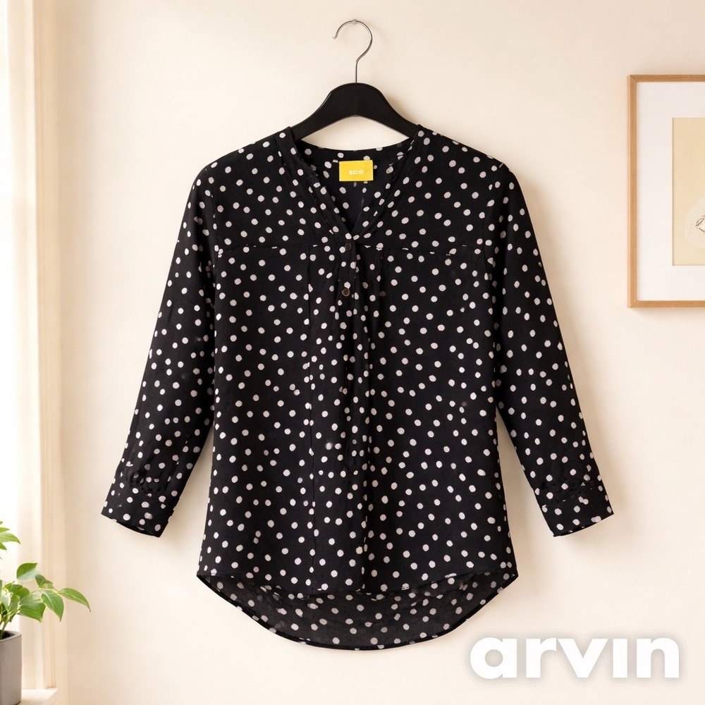Maeve Polka Dot Popover Blouse S Parisian Chic Quiet Luxe Minimalist Preppy Boho